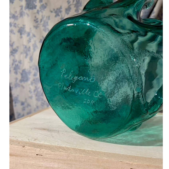 Pellegano Teal Aqua Art Glass Handkerchief Bowl 4.5" tall - Picture 2 of 10